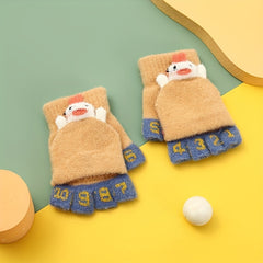 Children Cartoon Warm Half Finger Gloves with Flip