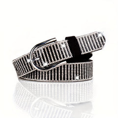 Sparkly Rhinestone PU Belt Hip Hop Waistband Striped Pattern