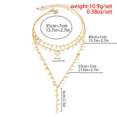 3pcs Vintage Pentagram Chain Tassel Pendant Necklace Set