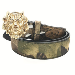 Mens Lion Head Buckle Belt for Jeans