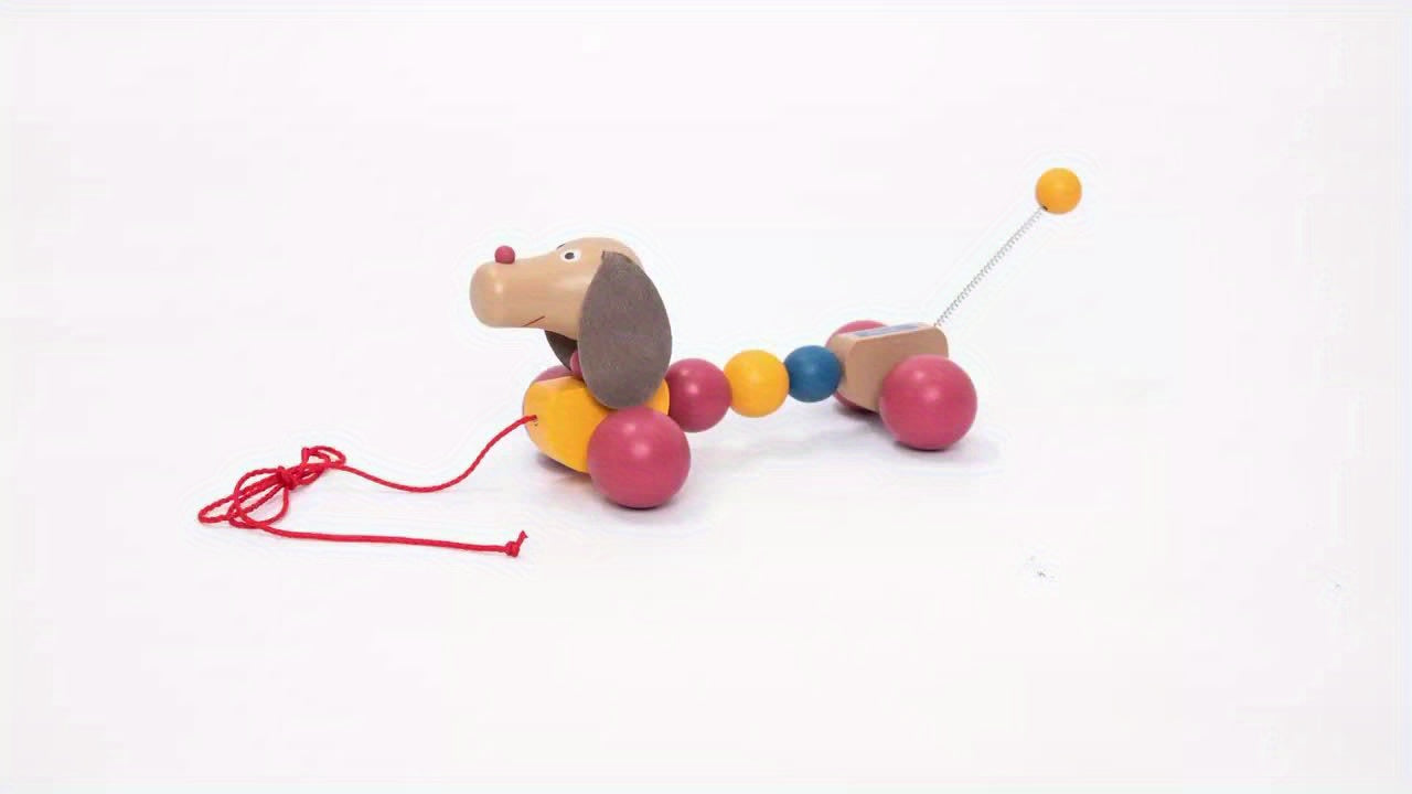 Wooden Puppy Pull Toy Bead Adorned Educational Toy for Preschoolers