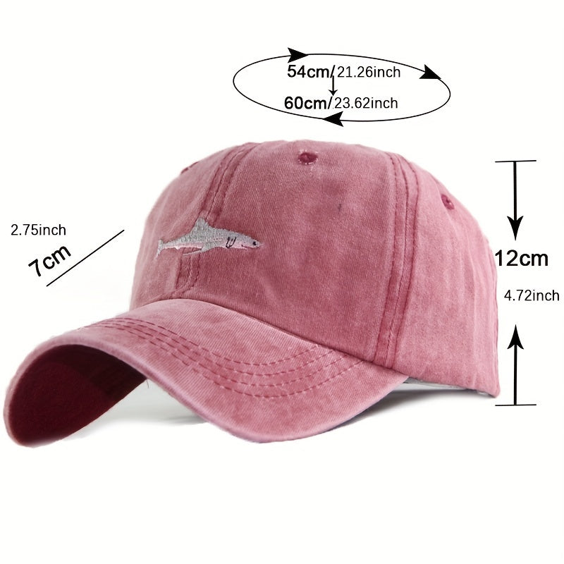 Shark Embroidery Baseball Cap Distressed Dad Hat Adjustable Sun Hats