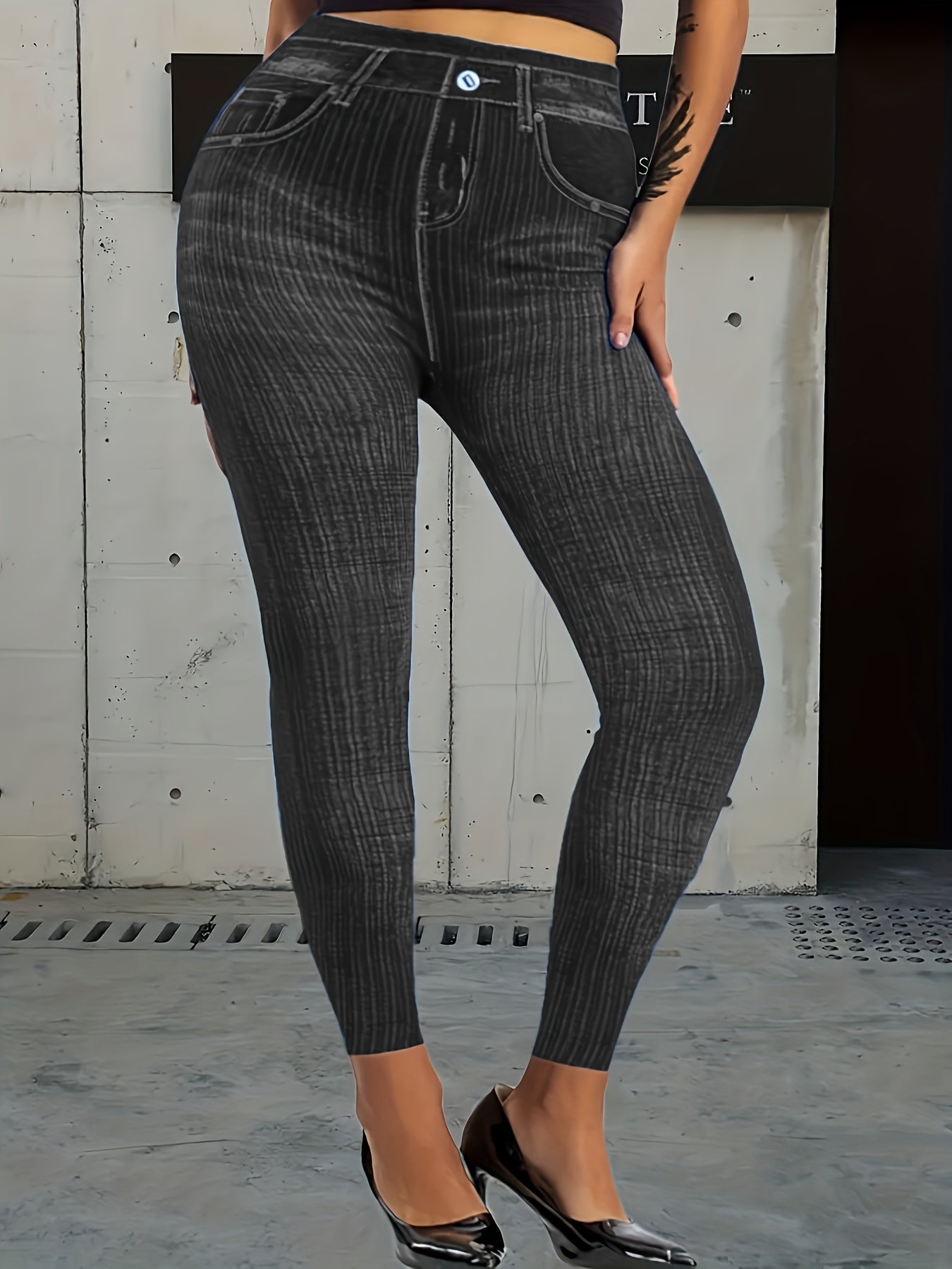  Denim Print High Rise Leggings
