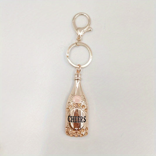 Wine Button Shape Keychain Pendant Metal Enamel Key Ring Pendant Bag Ornament