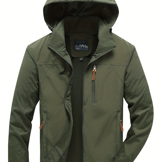 Men's Waterproof & Windproof Hooded Jacket Zipper Front