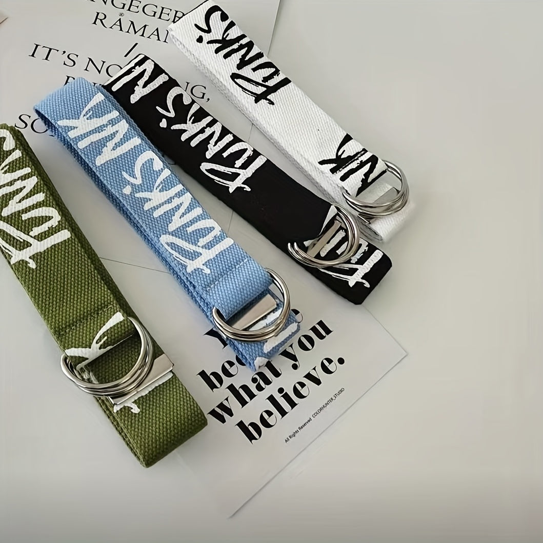 Men's Letter Canvas Double Ring Buckle Belt