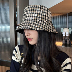 Reversible Houndstooth Bucket Hat Lightweight Basin Hat Outdoor Sunscreen Travel