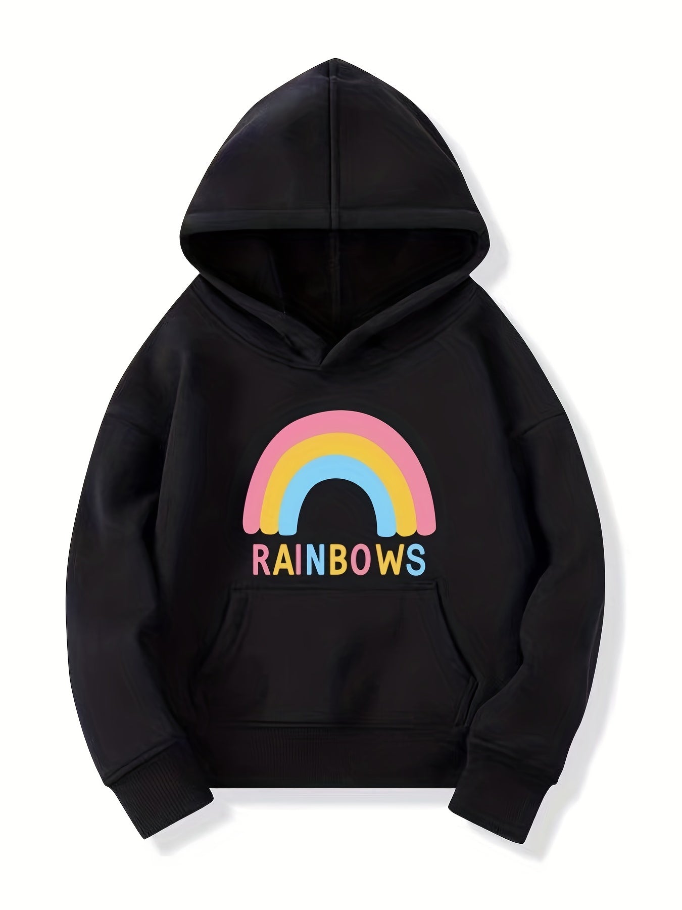 Girls Rainbow Print Hooded Sweatshirt Top