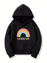 Girls Rainbow Print Hooded Sweatshirt Top