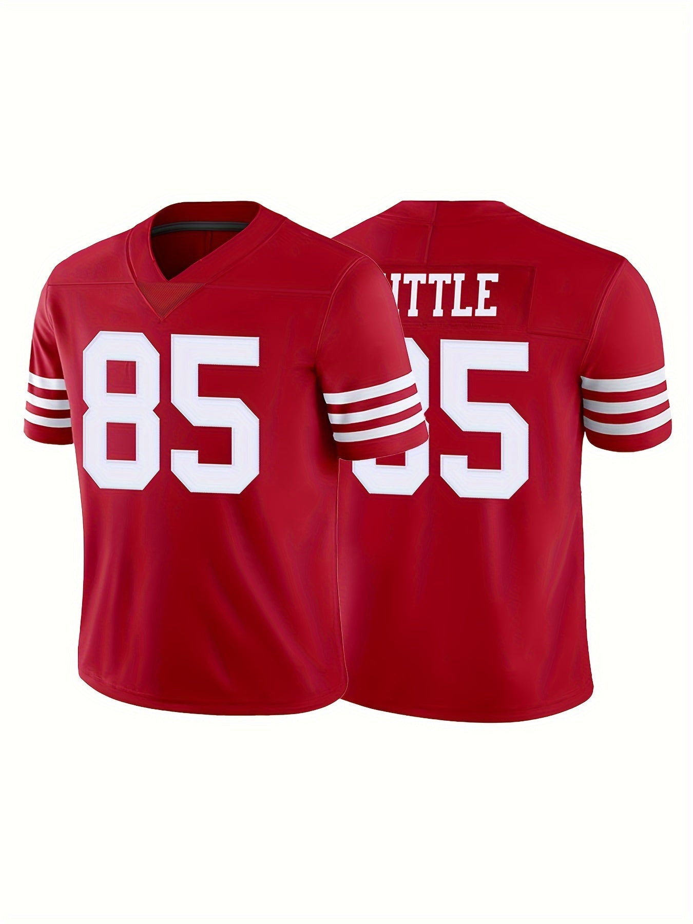 Youth Red American Football Jersey V-Neck Short Sleeved Uniform