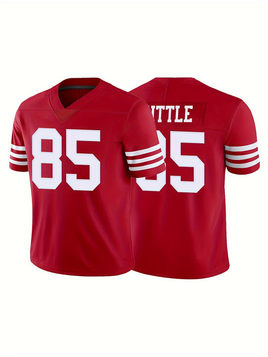 Youth Red American Football Jersey V-Neck Short Sleeved Uniform