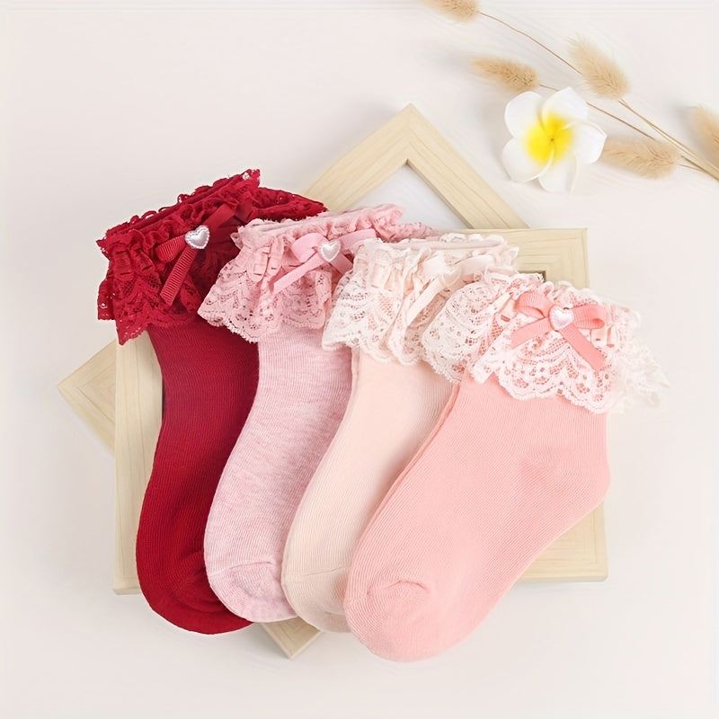 3 Pairs Girl Socks Love Bow Ruffled Princess Socks