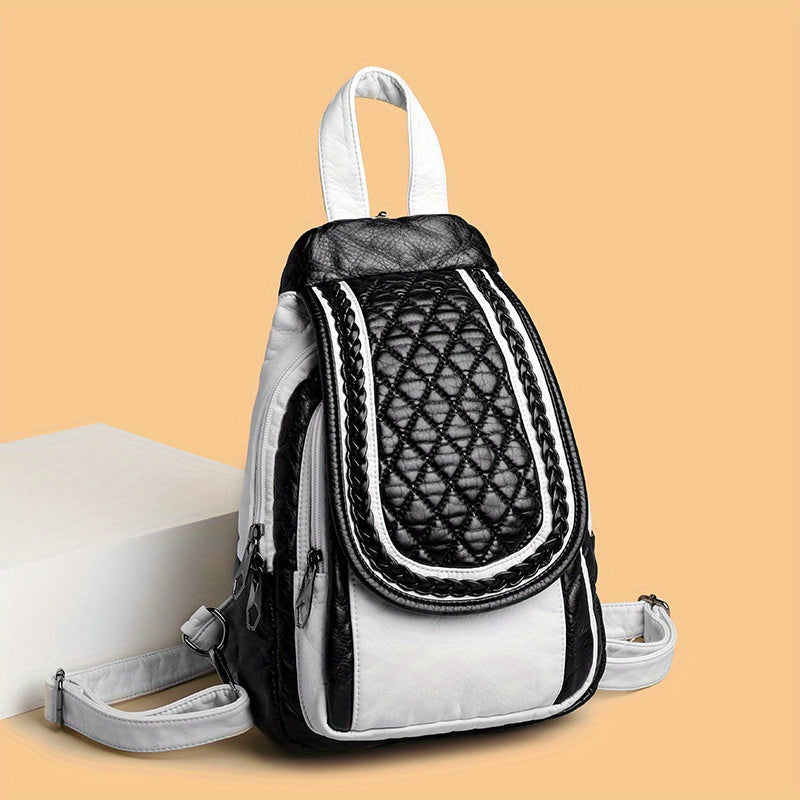 Quilted Large Capacity Backpack Soft PU Leather Lightweight School Bag