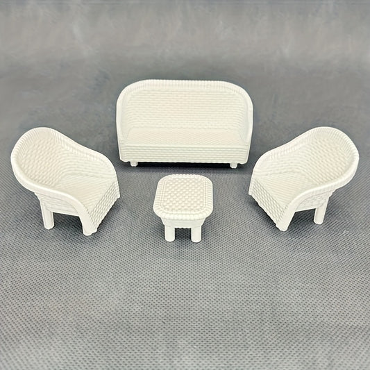 Dollhouse Furniture Set: Armchair, Ottoman, Coffee Table Mini Doll House Toy