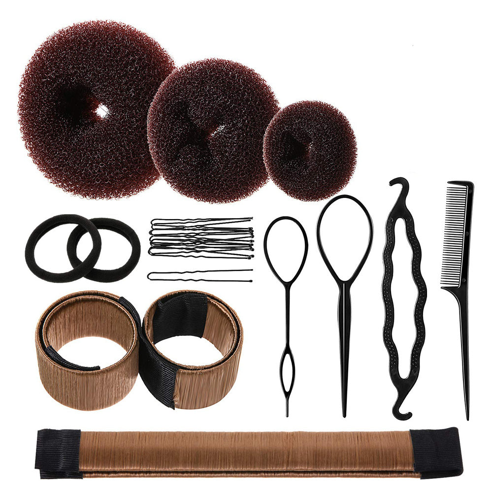 Hair Bun Shaper Set with Bun Donut, Marker, Ponytail Tool, Pins and Bands
