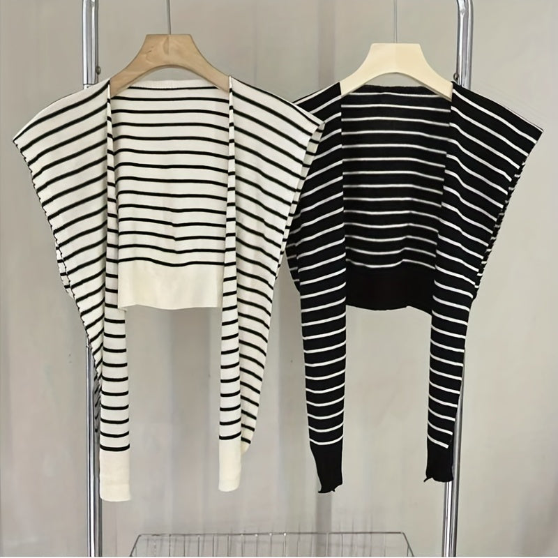 Striped Knitted Long Sleeves Shawl Warm Wrap Elastic Windproof Cardigan