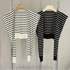 Striped Knitted Long Sleeves Shawl Warm Wrap Elastic Windproof Cardigan
