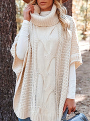  Solid Cable Bat Sleeve Turtle Neck Jumper
