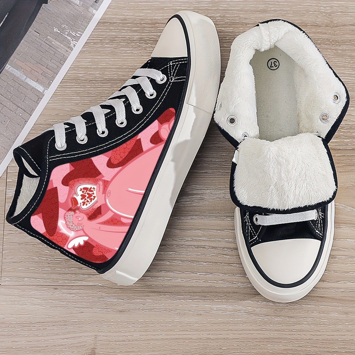 Girl's High Top Love Heart Skate Shoes With Plush Lining