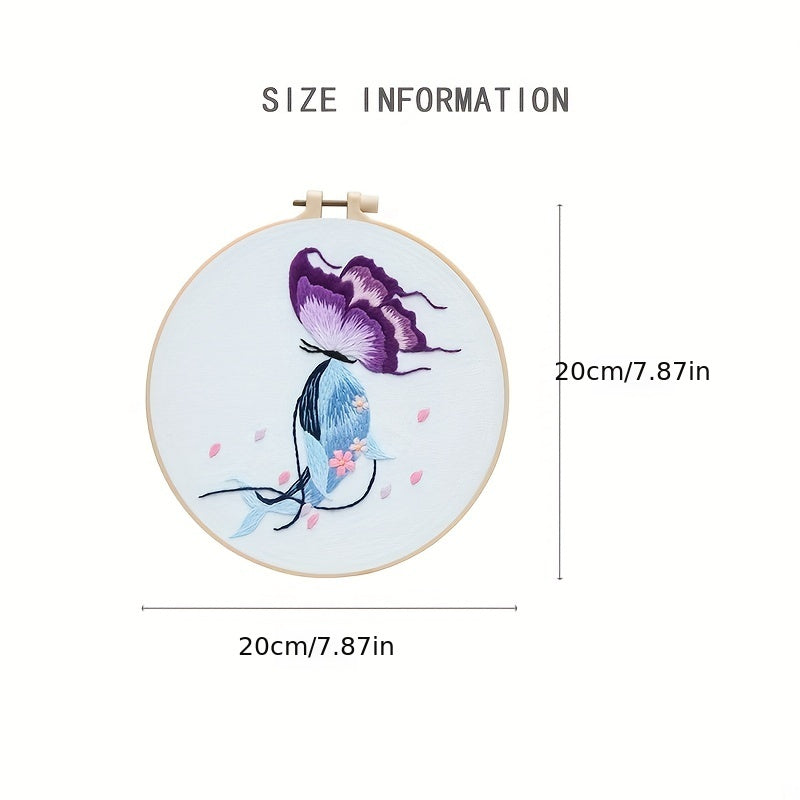 4pcs Whale & Butterfly Embroidery Kit for Beginners, Hoop, Threads, Needles
