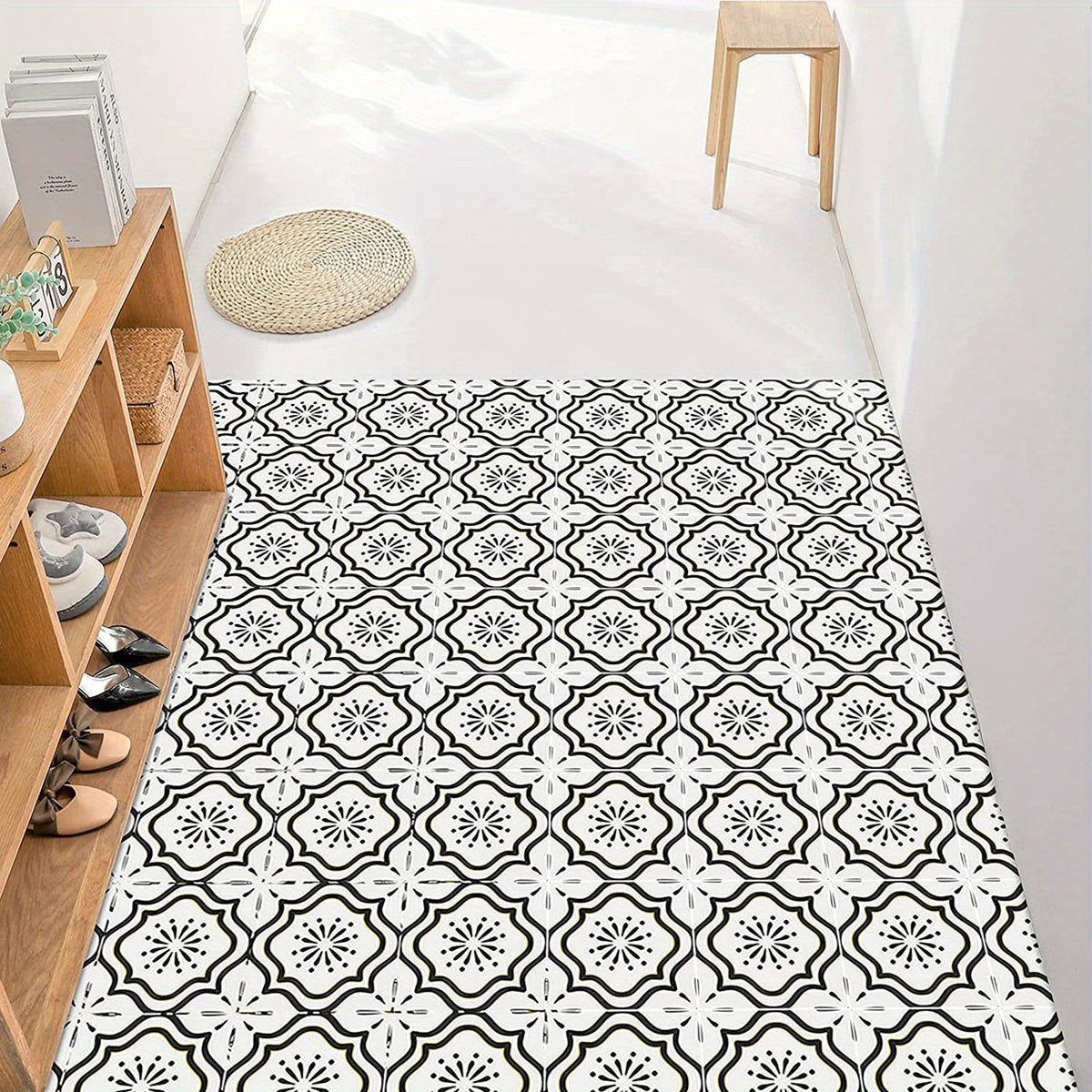 10pcs Grey Flower Floor Tiles Peel & Stick PVC Waterproo...