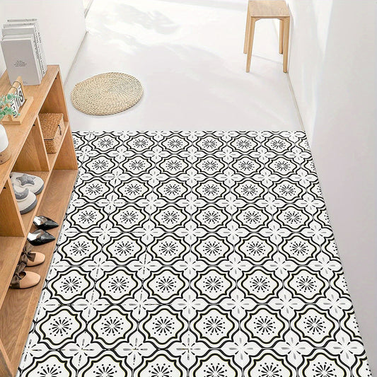 10pcs Grey Flower Floor Tiles Peel & Stick PVC Waterproo...