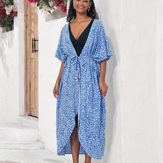  Boho Kimono Leopard Print Batwing Sleeve Cover Up