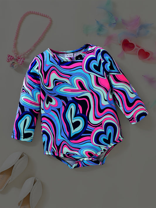 Baby Girls Heart Print Long Sleeve Onesie Triangle Romper Clothes