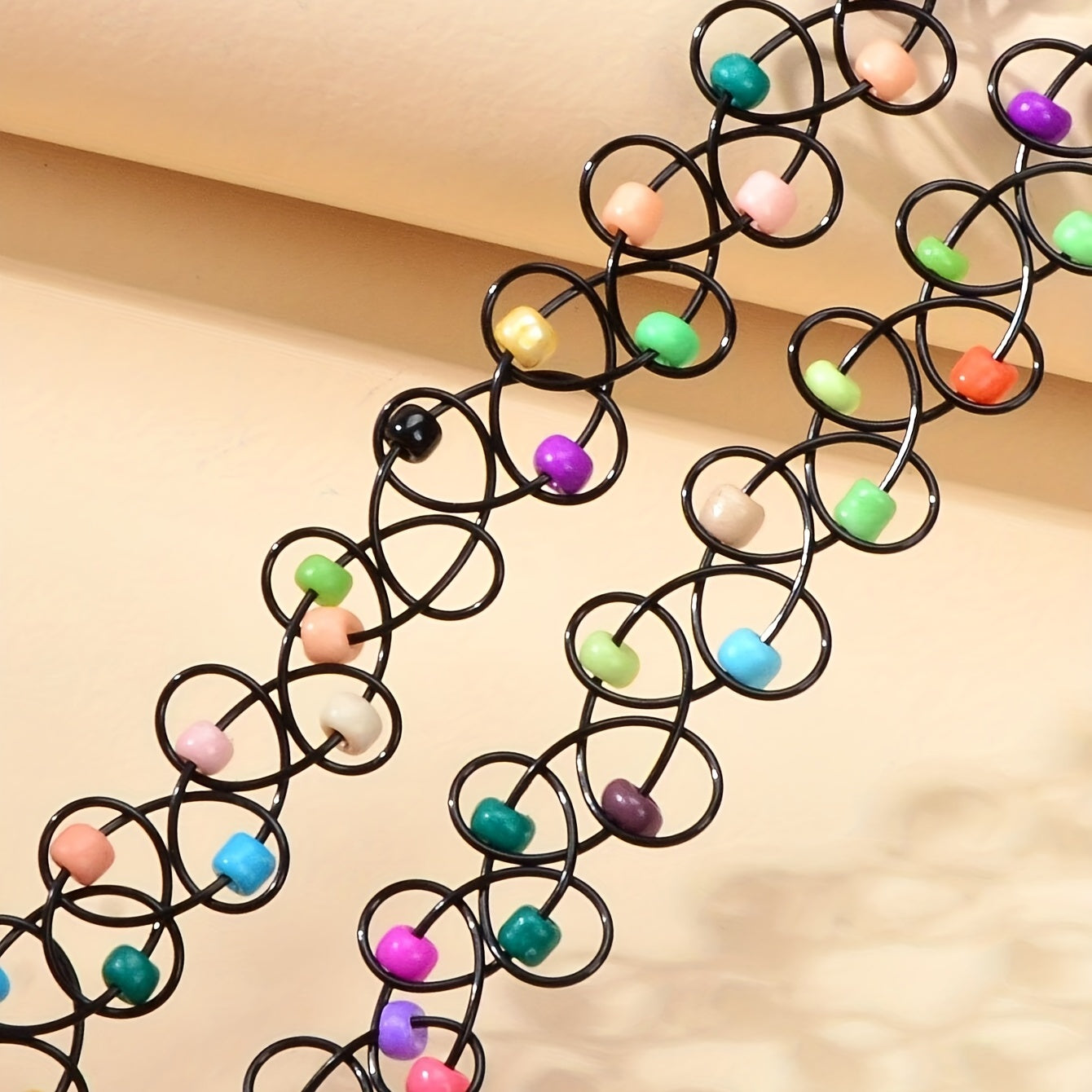 Colorful Rice Beads Elastic Necklace Choker Personality Neck Chain
