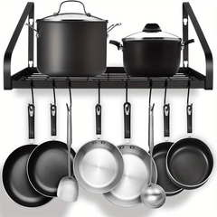 Hanging Pot Rack Wall Mounted Organizer with 8 Hooks