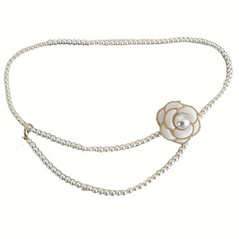 Camellia Faux Pearl Waist Chain for Women