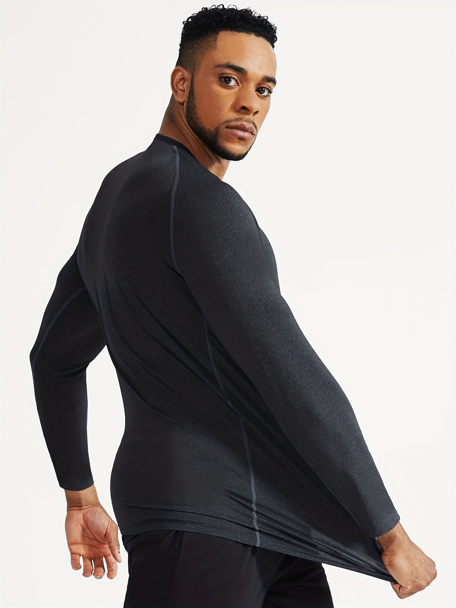 Men's Fleece Workout Shirt Active High Stretch Compression Base Layer