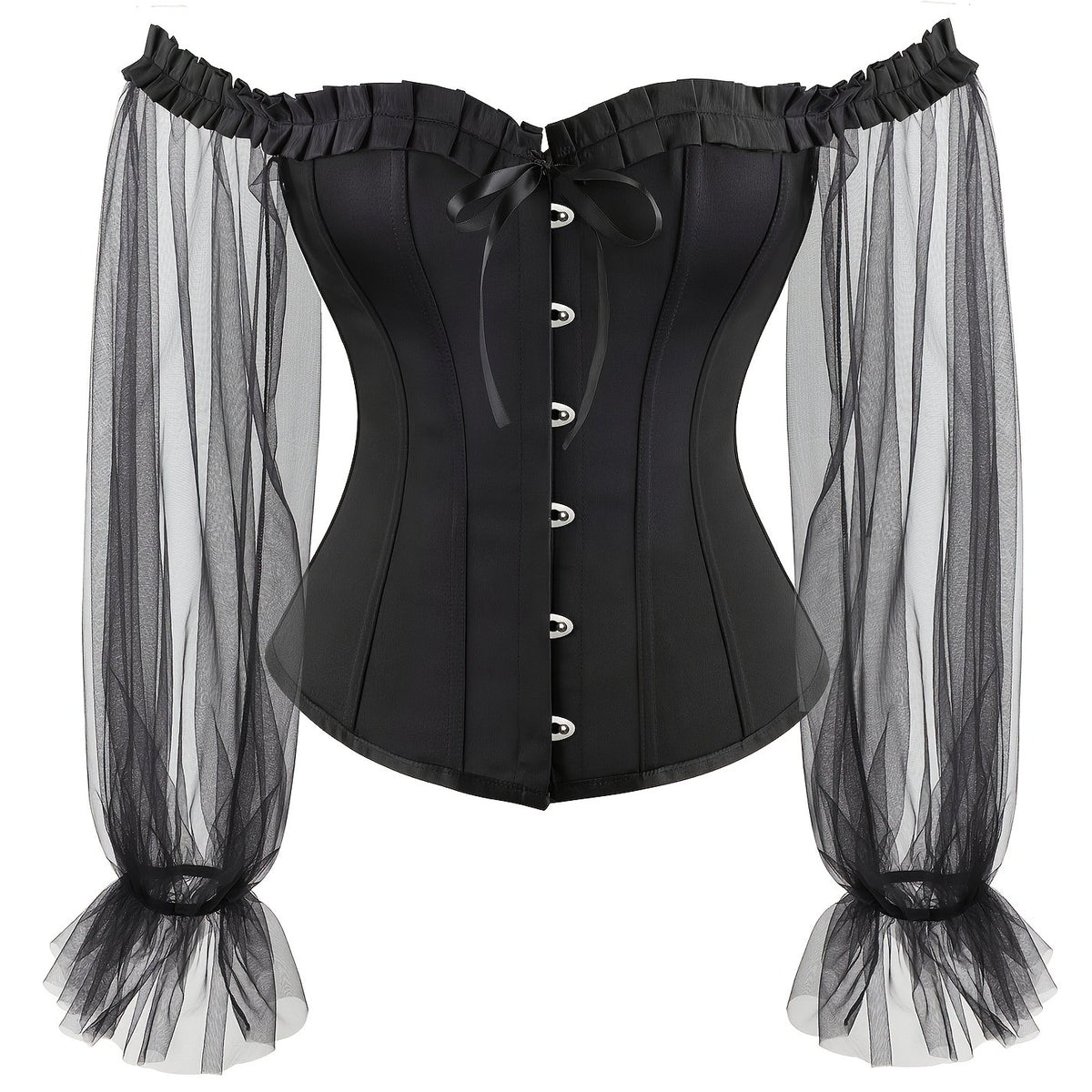 Off Shoulder Mesh Sleeve Overbust Corset Gothic Lace Bustier