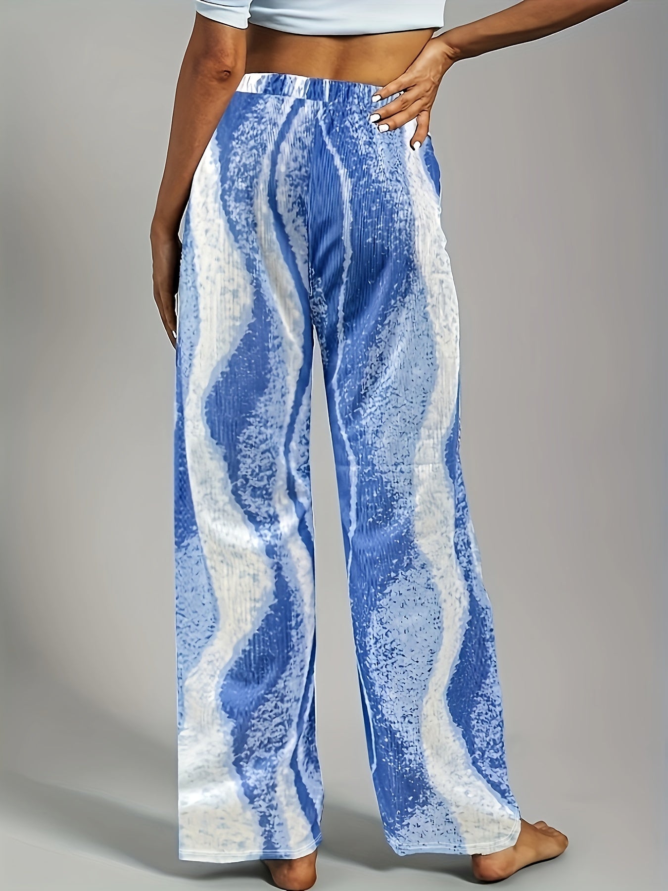 Boho Pants Women's Plus Allover Print High Rise Wide Leg Trousers