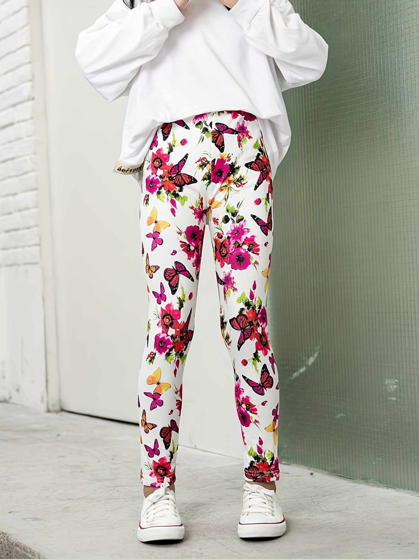 Kid Girl Butterfly Print Silk Leggings for Summer