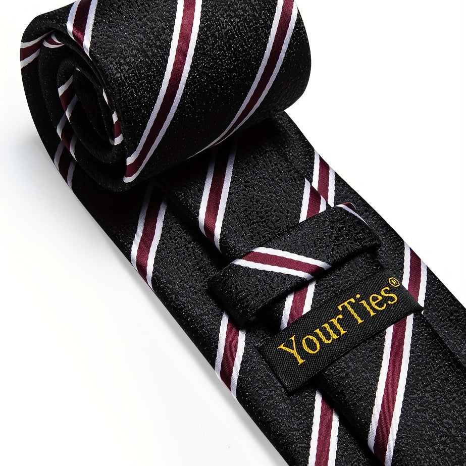 Striped Silk Necktie & Tie Clip Set for Wedding Party