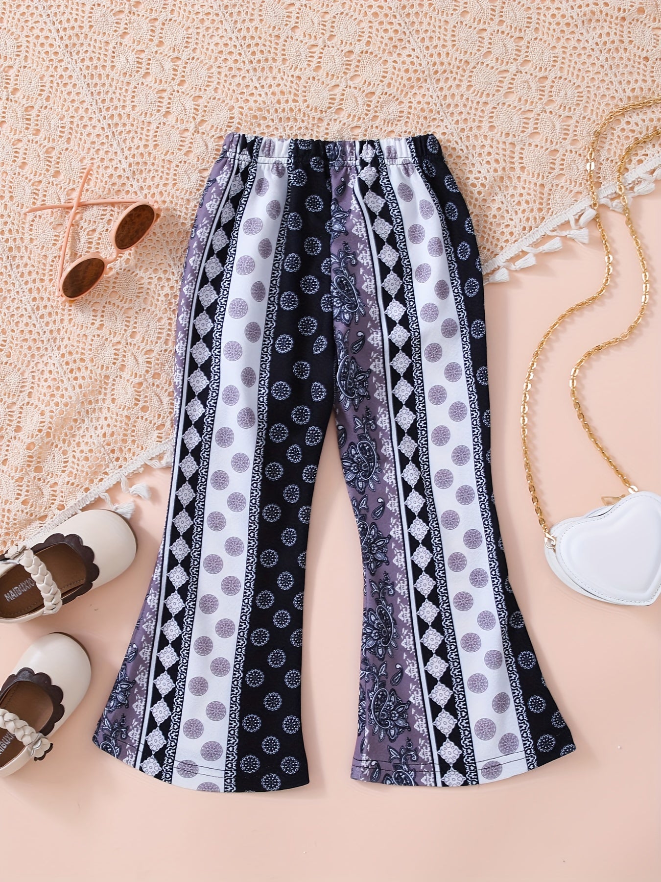 Toddler Girls Striped Polka Dot Flare Pants Elastic Waist Casual Trousers