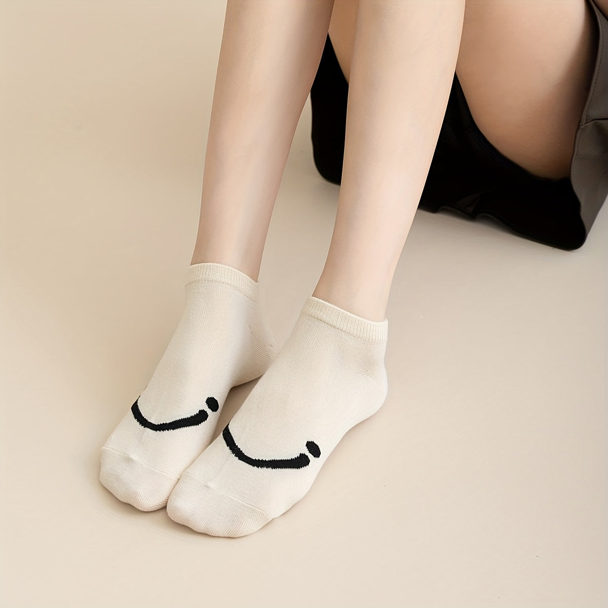 10 Pairs Smiling Print Socks Low Cut Ankle Stockings