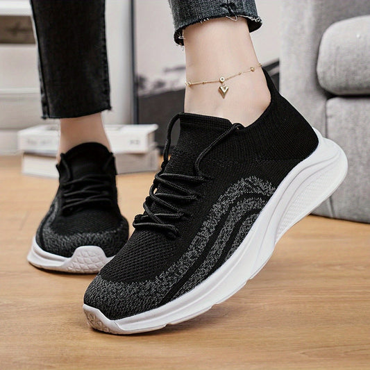 Women's Knitted Running Shoes Breathable Low Top Non Slip Casual Sneakers