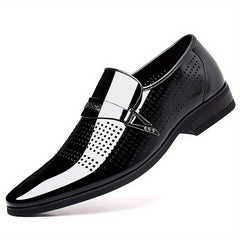Glossy Tux Shoes Almond Toe Leather Loafer