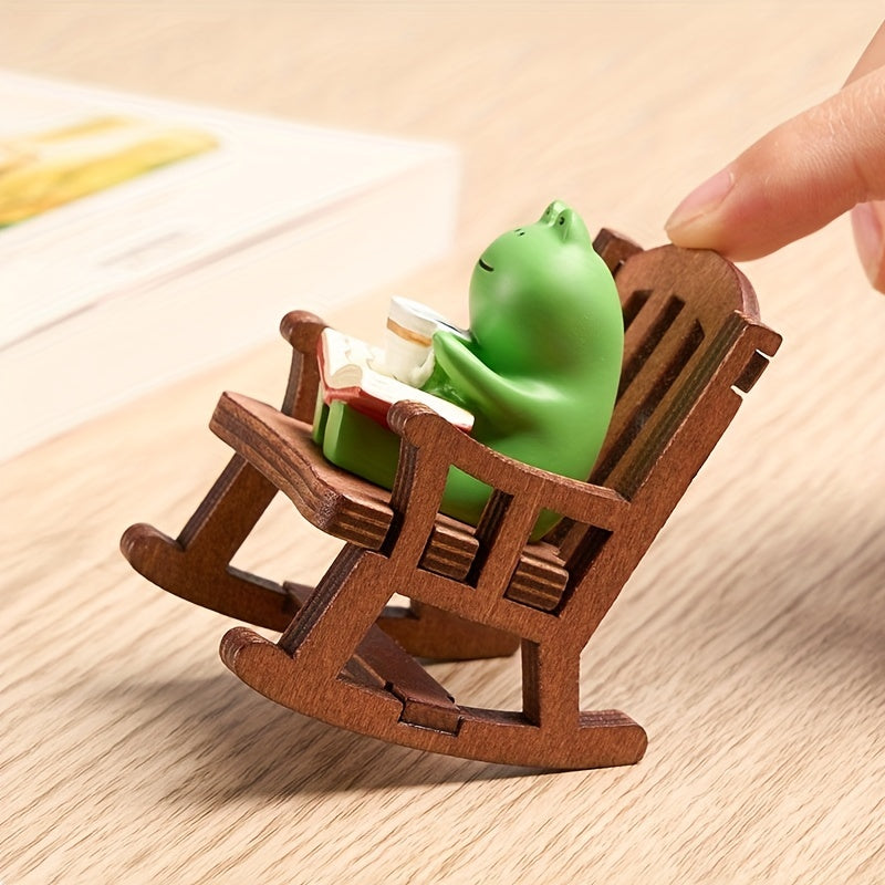 Mini Frog Reading Eagle Statue Bookshelf Decoration