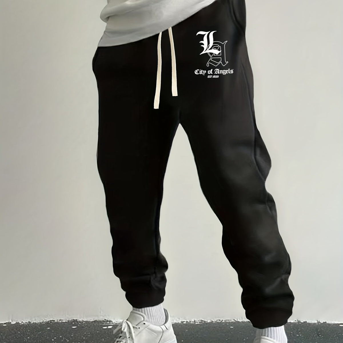LA Letter Print Drawstring Sweatpants Loose Fit Pants Men's Casual Joggers
