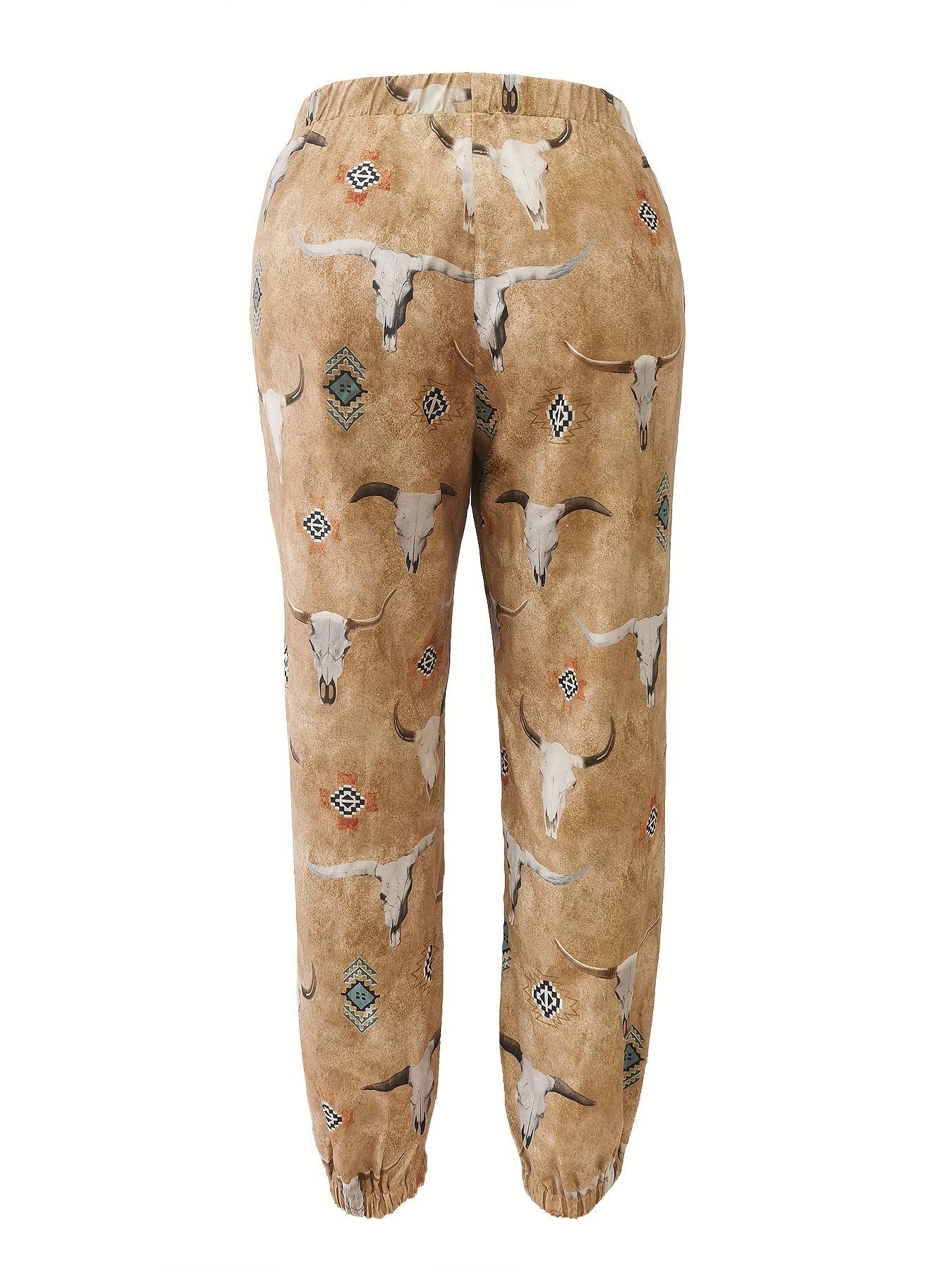  Western Style Bull Skull Print Joggers