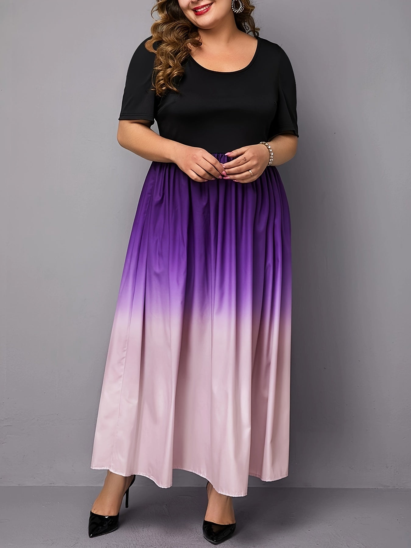  Ombre Print Short Sleeve Maxi Dress