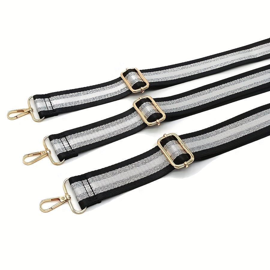 Adjustable Shoulder Bag Strap with Silver Stripe Durable Bag Travel Accessories