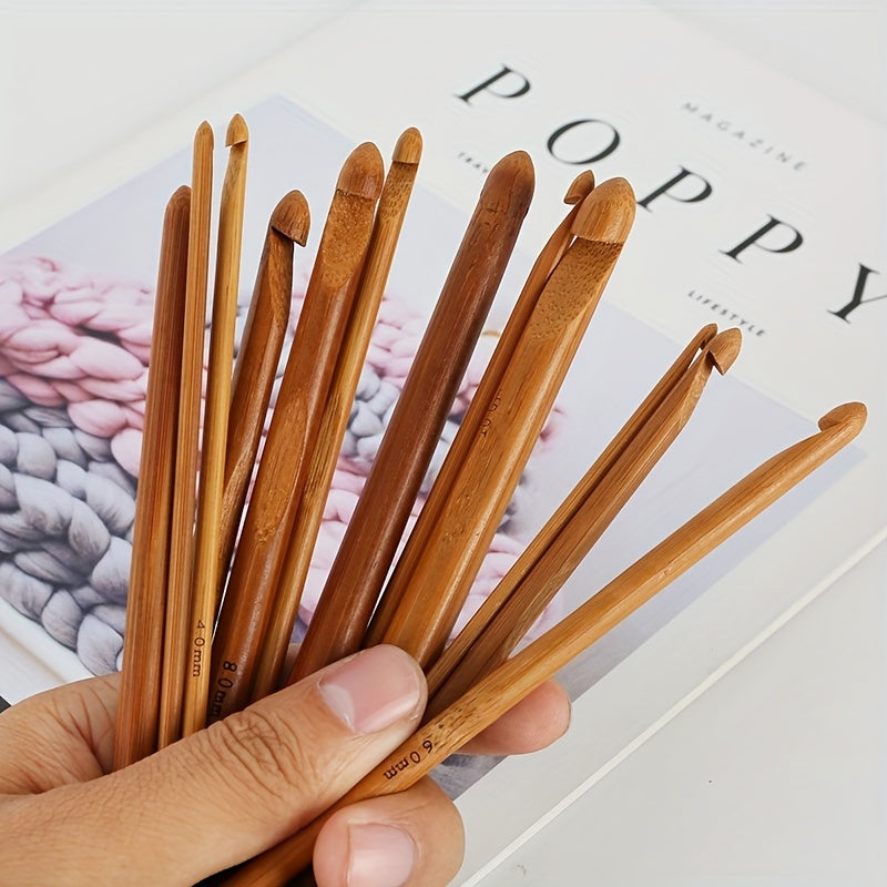 12pcs Bamboo Crochet Carbonated Wooden Crochet Diy Sweater Weaving Needle Set