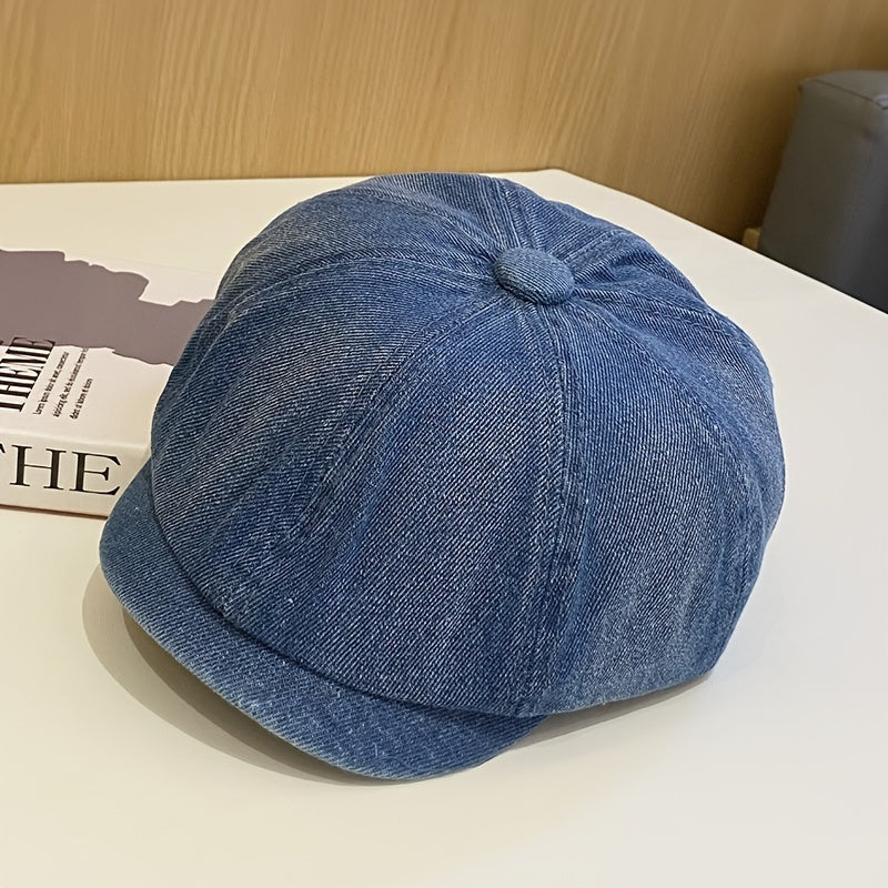 Vintage Washed Denim Beret Women's Short Brim Duck Tongue Hat