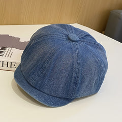 Vintage Washed Denim Beret Women's Short Brim Duck Tongue Hat