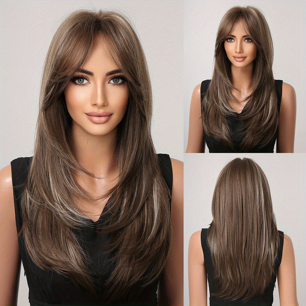 55 88 Cm Butterfly Haircut Omber Long Straight Layered Wigs Synthetic Hair