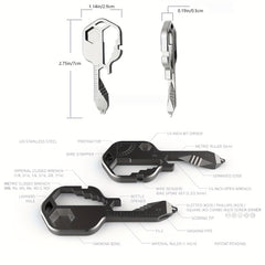 Versatile Key Shaped Pocket Tool Stainless Steel Key Chain Gadget